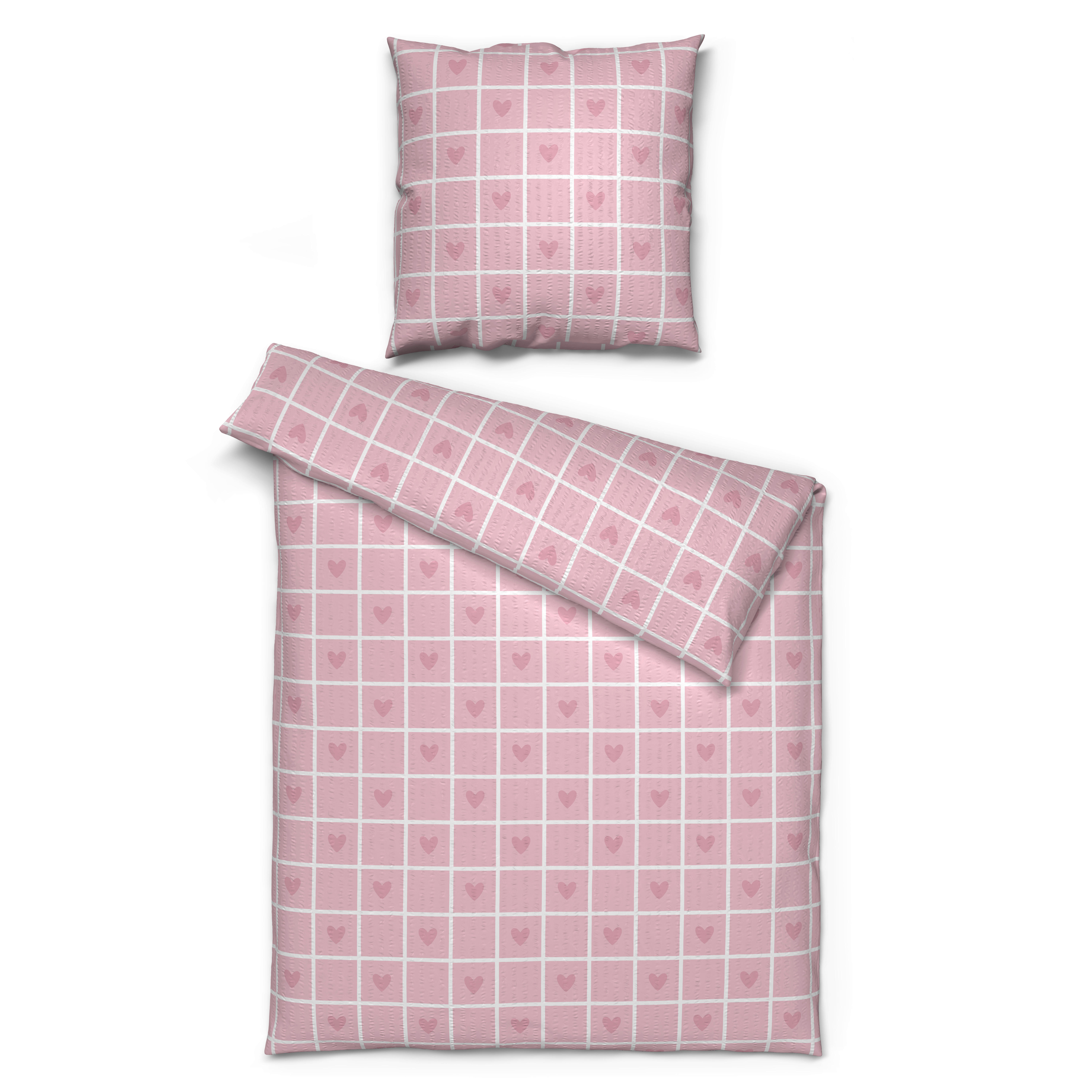 Seersucker Bettwäsche Bettwäsche_Micro-Seersucker Herz - rosa (135,00/200,00cm)