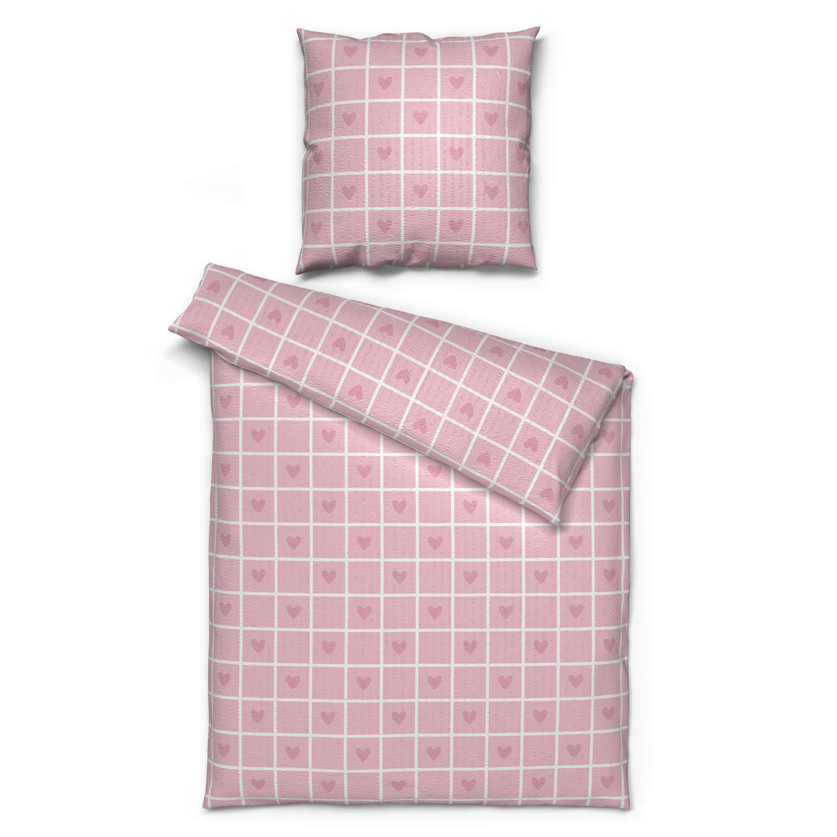 Seersucker Bettwäsche Bettwäsche_Micro-Seersucker Herz - rosa (135,00/200,00cm)