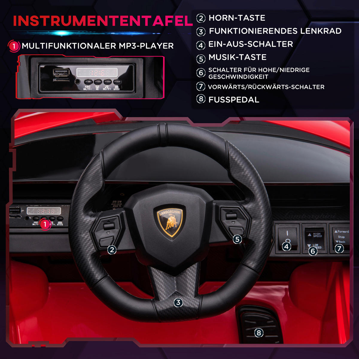 HOMCOM Kinder-Elektroauto rot B/H/L: ca. 62x65x132 cm Kinder Elektroauto - rot (132,00/62,00/65,00cm) - HOMCOM