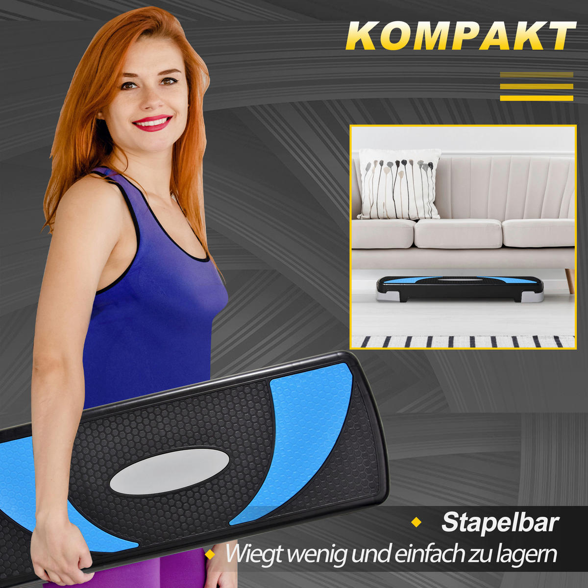 HOMCOM Steppbrett schwarz Kunststoff B/H/L: ca. 31x20x80 cm Steppbrett - hellblau/schwarz (80,00/31,00/20,00cm) - HOMCOM