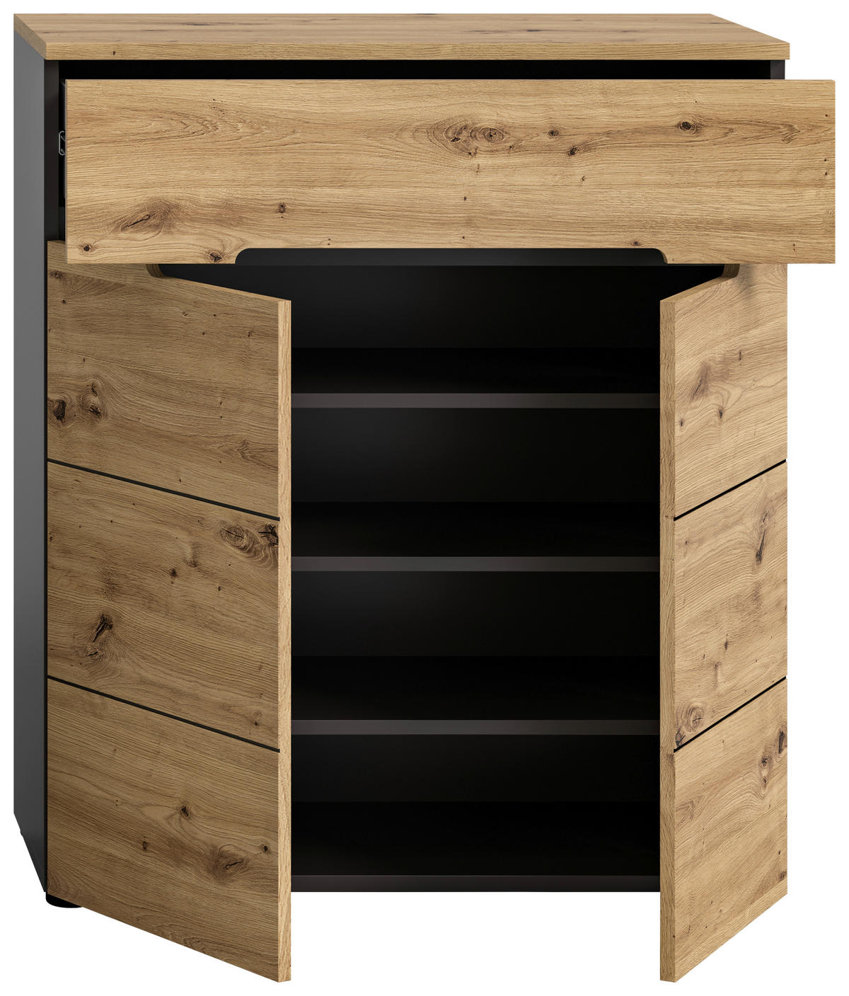 Schuhkommode CANU edles Basaltgrau Nachbildung Eiche Artisan Nachbildung B/H/T: ca. 80x94x37 cm CANU - Eiche/edles Basaltgrau (80,00/94,00/37,00cm) - xonox.home