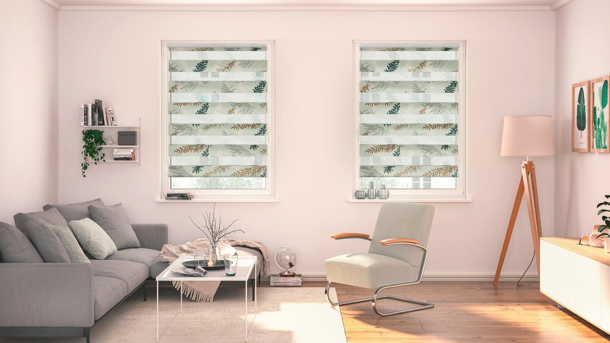 Doppelrollo Duo Fir Branches blau B/T: ca. 45x150 cm Duo Fir Branches - blau (45,00/150,00cm) - LICHTBLICK