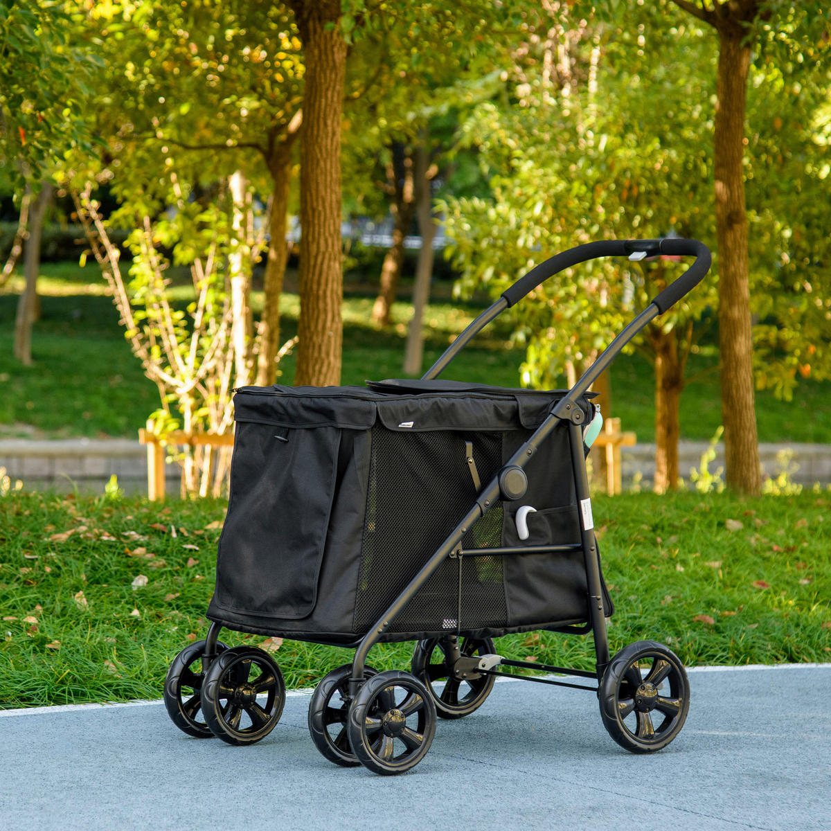 PawHut Hunde-Zubehör schwarz Edelstahl B/H/L: ca. 62x102x105 cm Hundewagen - schwarz (105,00/62,00/102,00cm) - PawHut