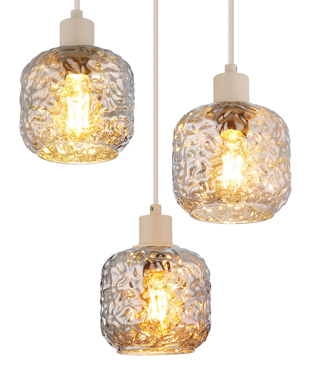 GLOBO Hängeleuchte Rauch beige Metall Glas B/H/L: ca. 34x24x34 cm E27 3 Brennstellen Hängeleuchte-Antonio - beige/Rauch (34,00/34,00/24,00cm) - GLOBO