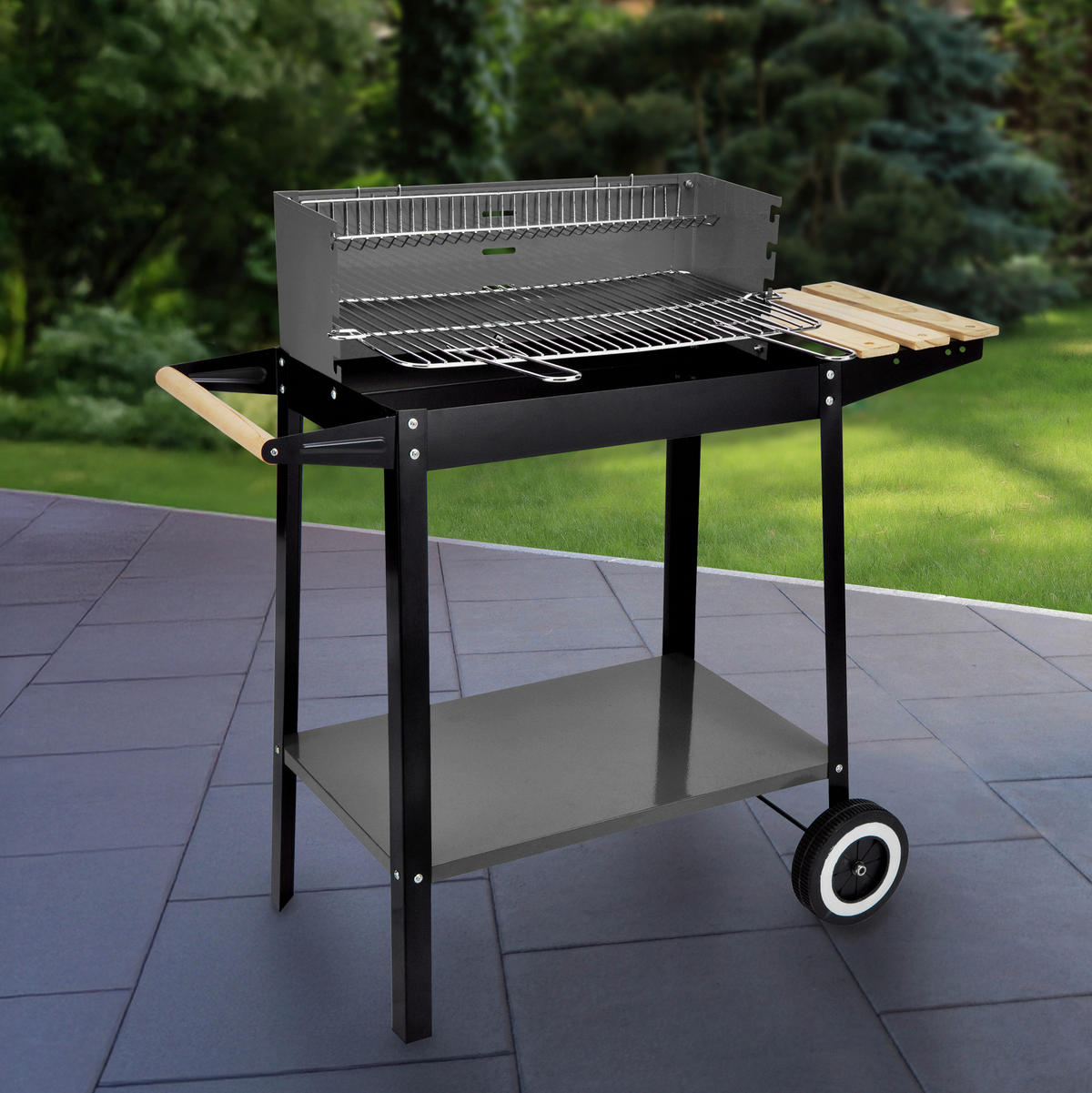 Grill Stahl B/H/L: ca. 44x83x88 cm Grillwagen_mit_Holzablage - rot/schwarz (88,00/44,00/83,00cm)