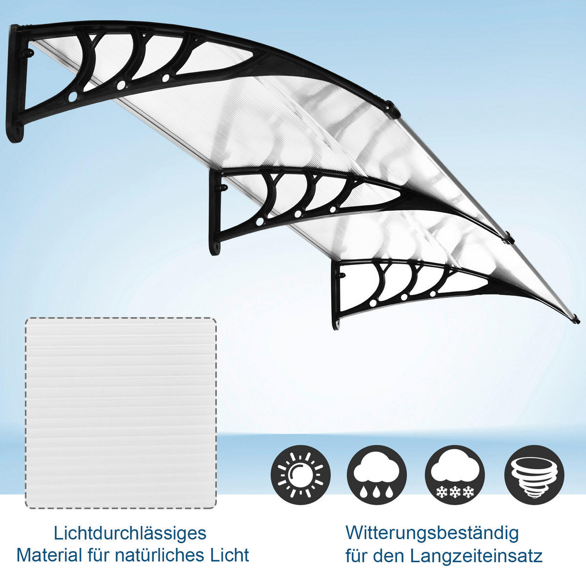 Outsunny Pultvordach transparent B/H/L: ca. 80x23x195 cm ca. 4,39 kg Pultvordach  MHB70-047WT - schwarz/transparent (195,00/80,00/23,00cm) - Outsunny
