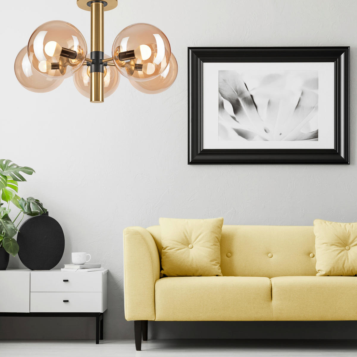 Lamkur Deckenleuchte gold schwarz Glas Metall B/H/L: ca. 35x32x32 cm E14 5 Brennstellen ROLLO - gold/schwarz (32,00/35,00/32,00cm) - Lamkur