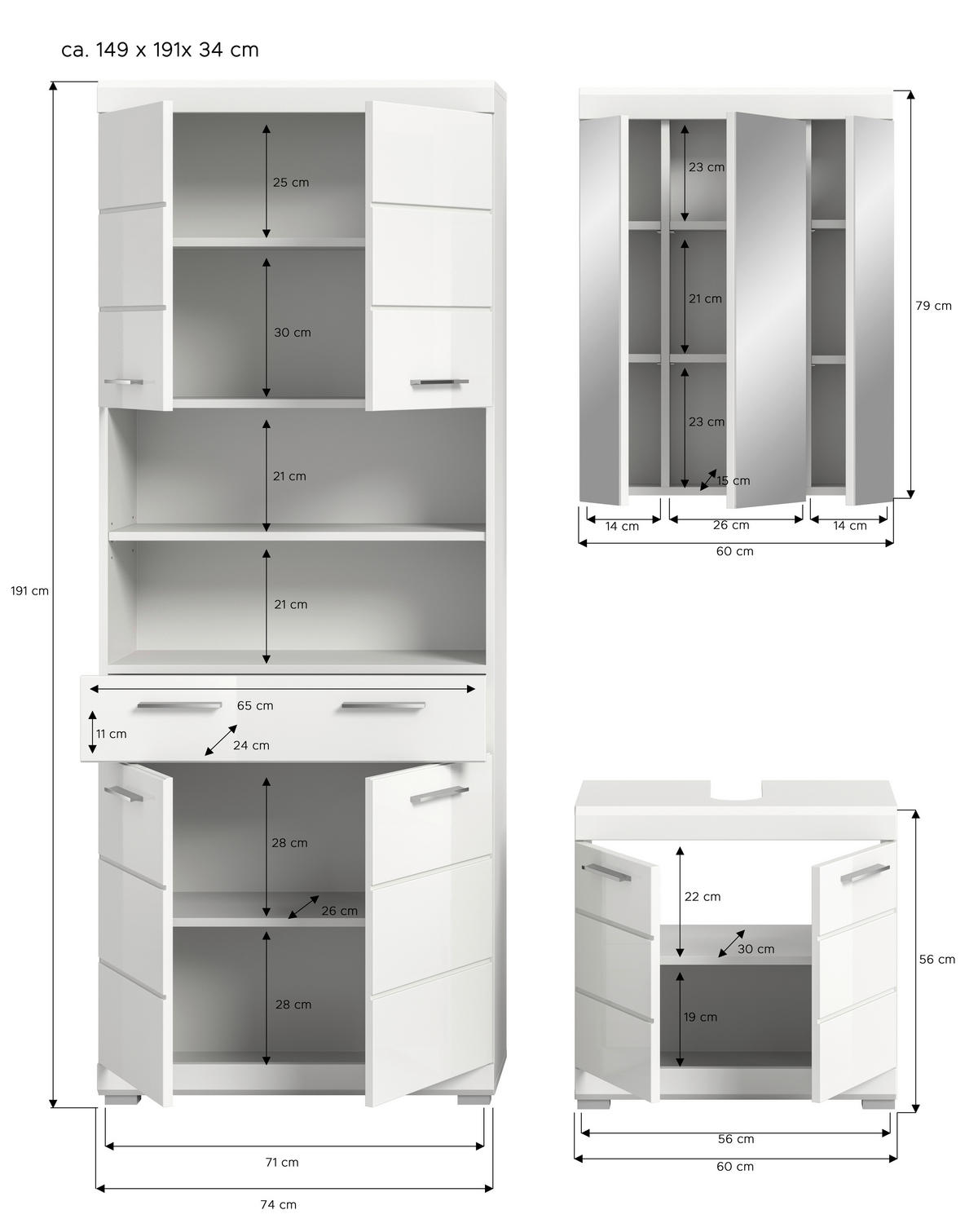 Badezimmer-Set Scout weiß weiß Hochglanz B/H/T: ca. 149x34x191 cm Scout - weiß (149,00/34,00/191,00cm) - xonox.home