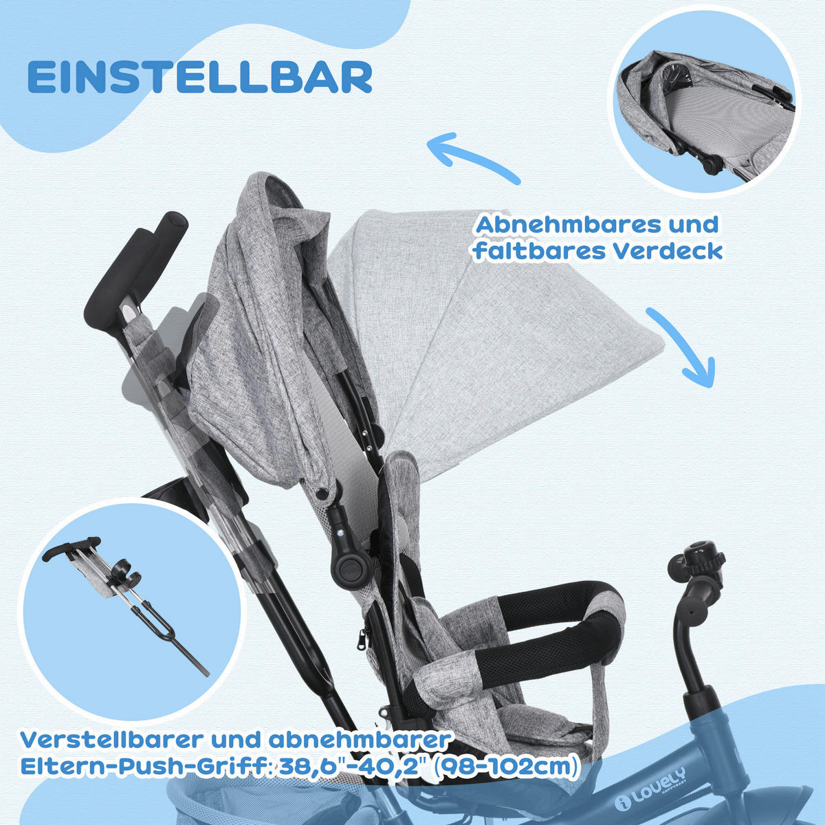 HOMCOM Kinderdreirad grau B/H/L: ca. 49x102x102 cm Kinderdreirad - grau (102,00/49,00/102,00cm) - HOMCOM