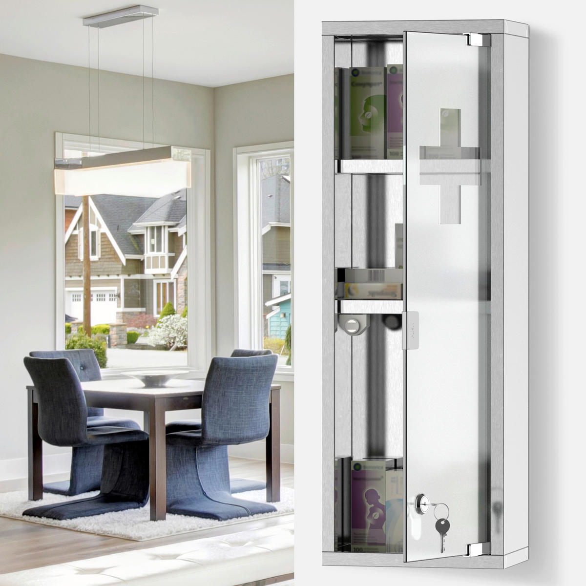 kleankin Medizinschrank silber Polypropylen B/H/L: ca. 12x20x58 cm Medizinschrank - silber (58,00/12,00/20,00cm) - kleankin