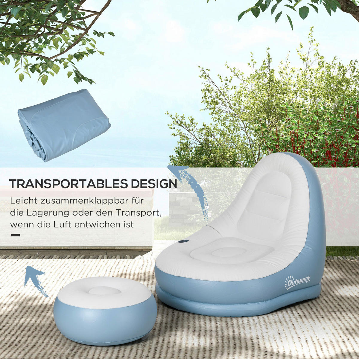 Outsunny Aufblasbarer Sessel B/H/L: ca. 100x87x125 cm Aufblasbarer Sessel - blau/weiß (125,00/100,00/87,00cm) - Outsunny