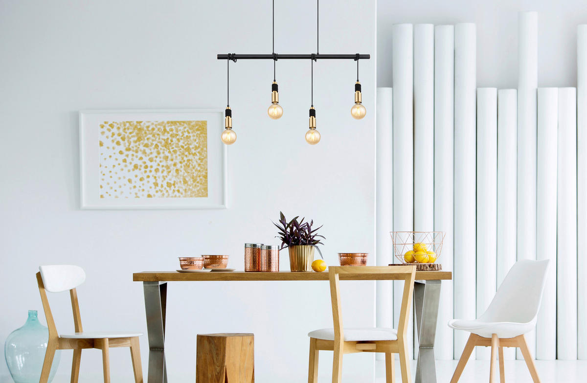 GLOBO Pendelleuchte schwarz messing Metall B/H/T: ca. 6x120x100 cm E27 4 Brennstellen ALEXIUS - messing/schwarz (6,00/120,00/100,00cm) - GLOBO