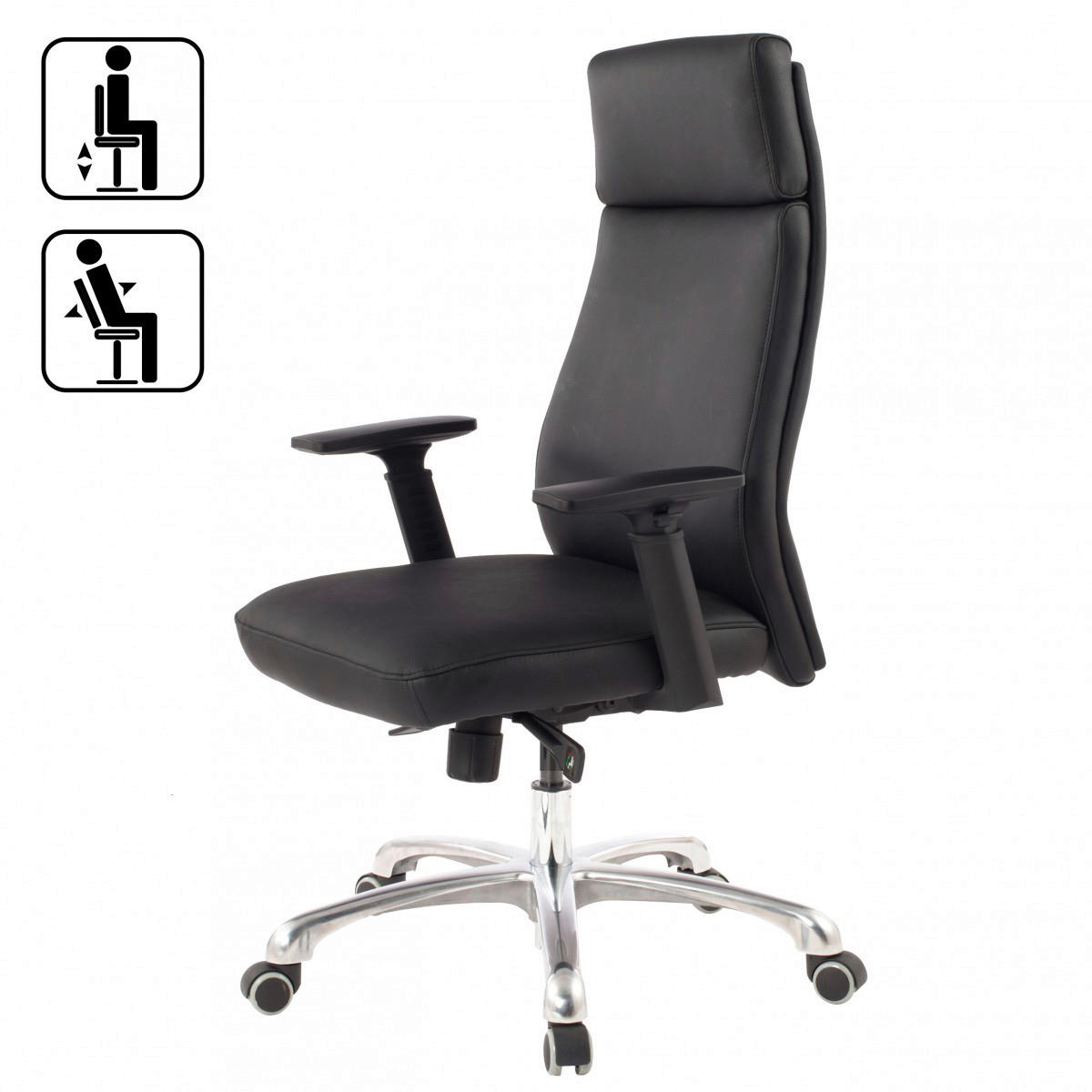 Drehstuhl schwarz Leder Bürostuhl PORTO - schwarz (68,00/118,00/75,00cm) - Amstyle