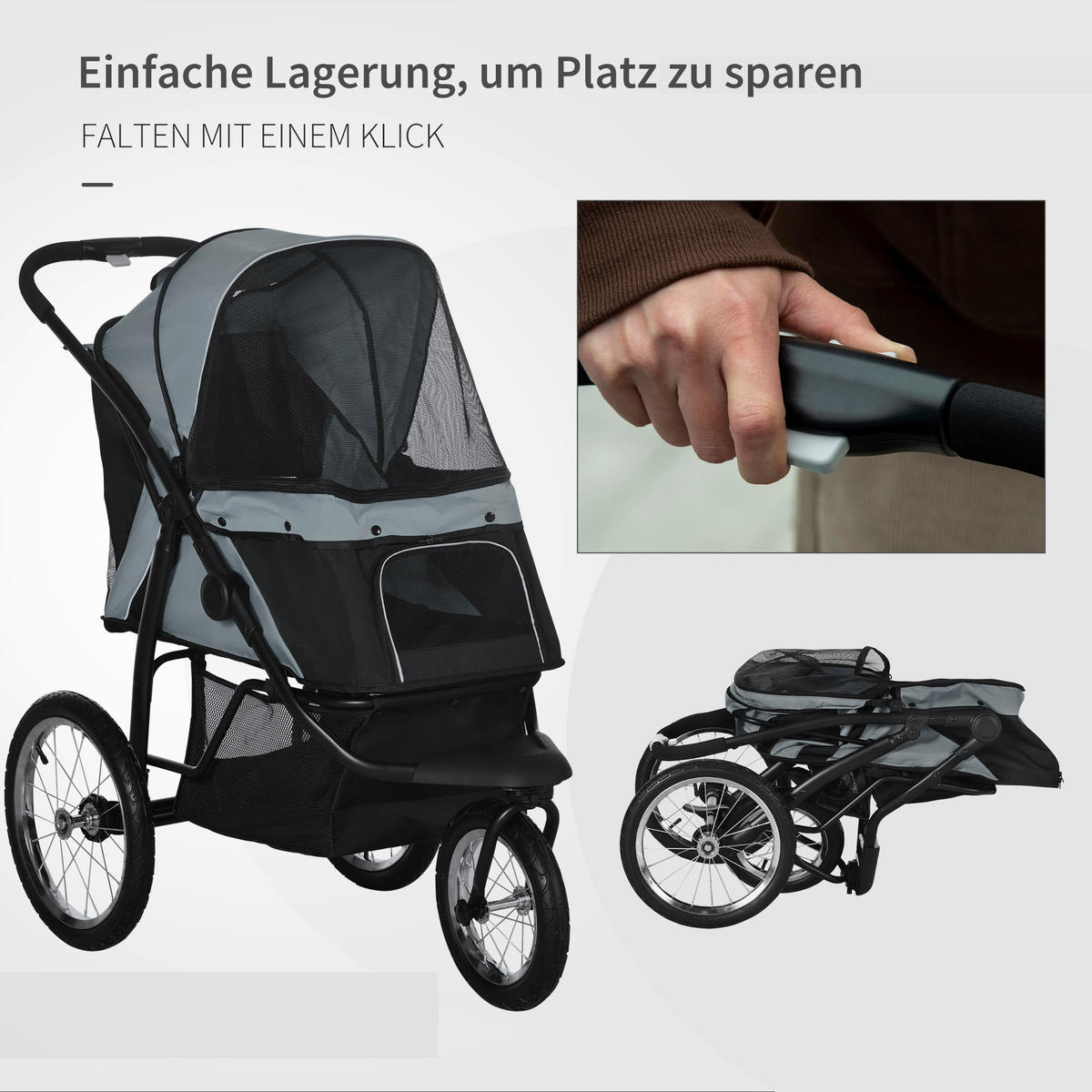 PawHut Hunde-Zubehör grau Polypropylen B/H/L: ca. 58x111x107 cm Hundebuggy - grau (107,00/58,00/111,00cm) - PawHut