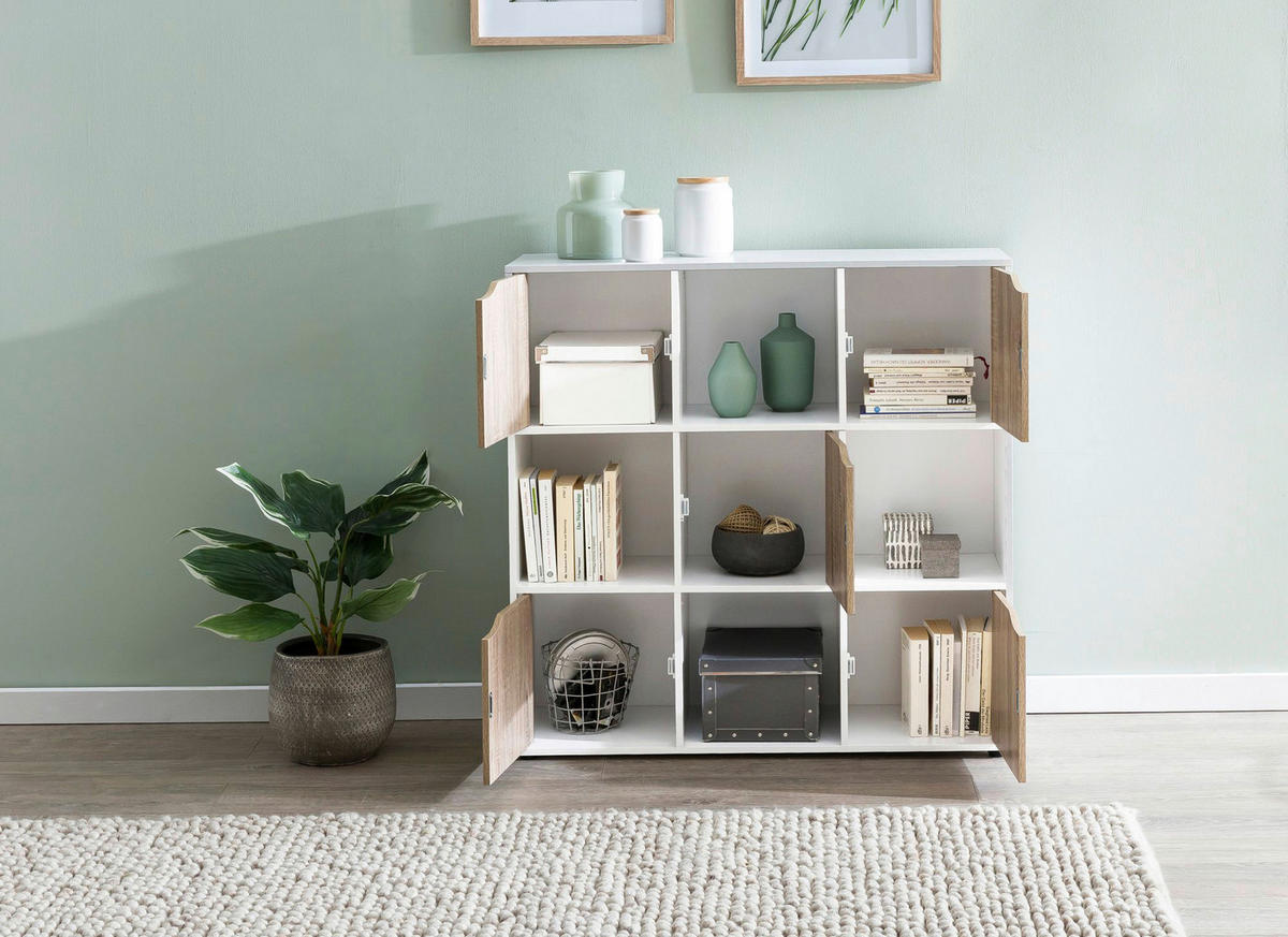 Sideboard weiß Eiche Sonoma Nachbildung B/H/T: ca. 89x91x29 cm Sideboard - Eiche/weiß (89,00/91,00/29,00cm) - Wohnling