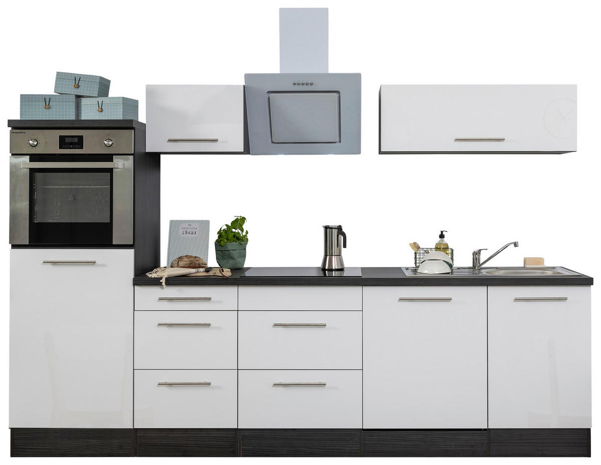 Respekta Küchenblock Amanda weiß Hochglanz B/H/T: ca. 280x200x60 cm Amanda - weiß/Edelstahloptik (280,00/200,00/60,00cm) - Respekta