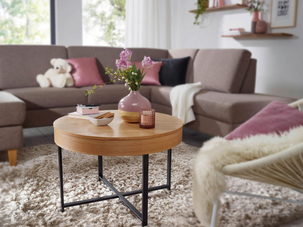 Couchtisch Eiche Nachbildung schwarz B/H/T: ca. 69x49x69 cm Tabletttisch - Eiche/schwarz (69,00/49,00/69,00cm) - Wohnling