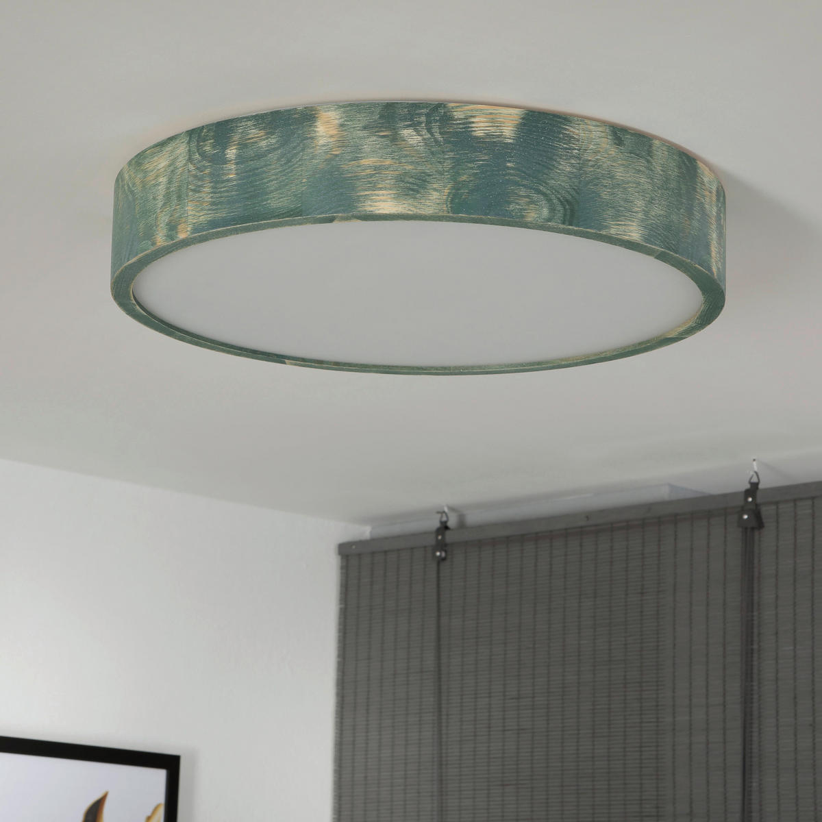 Lamkur Deckenleuchte hellbraun grün Glas Holz B/H/L: ca. 48x48x10 cm 3 Brennstellen Eveline - hellbraun/grün (10,00/48,00/48,00cm) - Lamkur