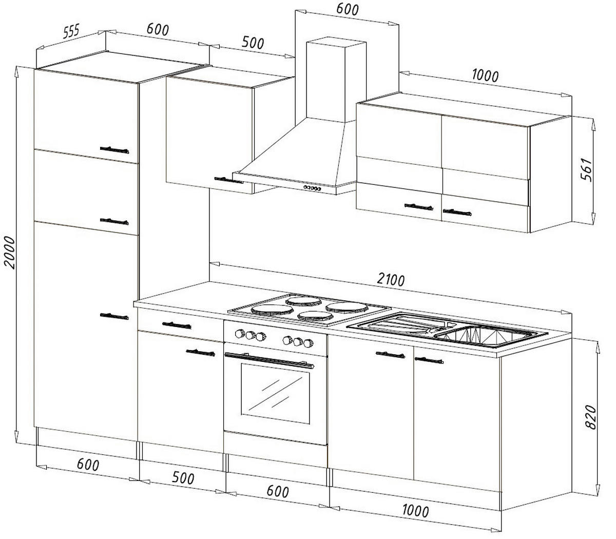 Respekta Küchenblock Economy grau B/H/T: ca. 270x200x60 cm Economy - Eiche/grau (270,00/200,00/60,00cm) - Respekta