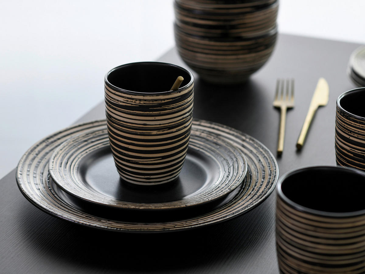 CreaTable Kombiservice La Gomera Negra schwarz Keramik 16 tlg. La Gomera Negra - weiß/schwarz - CreaTable