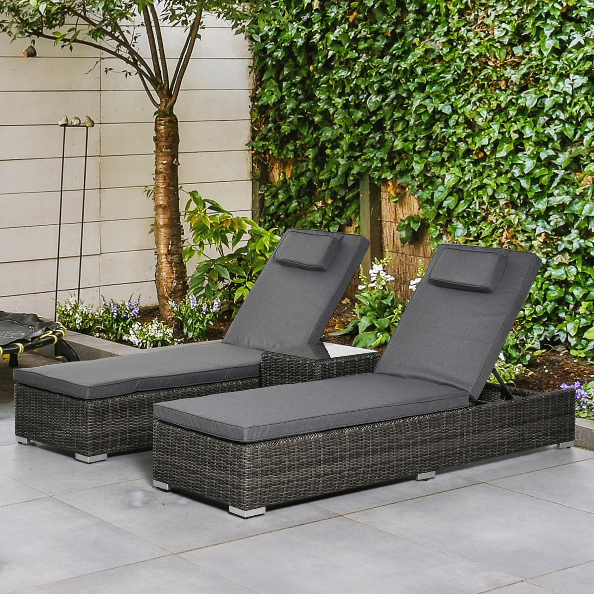 Outsunny Sonnenliege grau Aluminium B/H/L: ca. 60x195x91 cm Sonnenliege - grau (91,00/60,00/195,00cm) - Outsunny