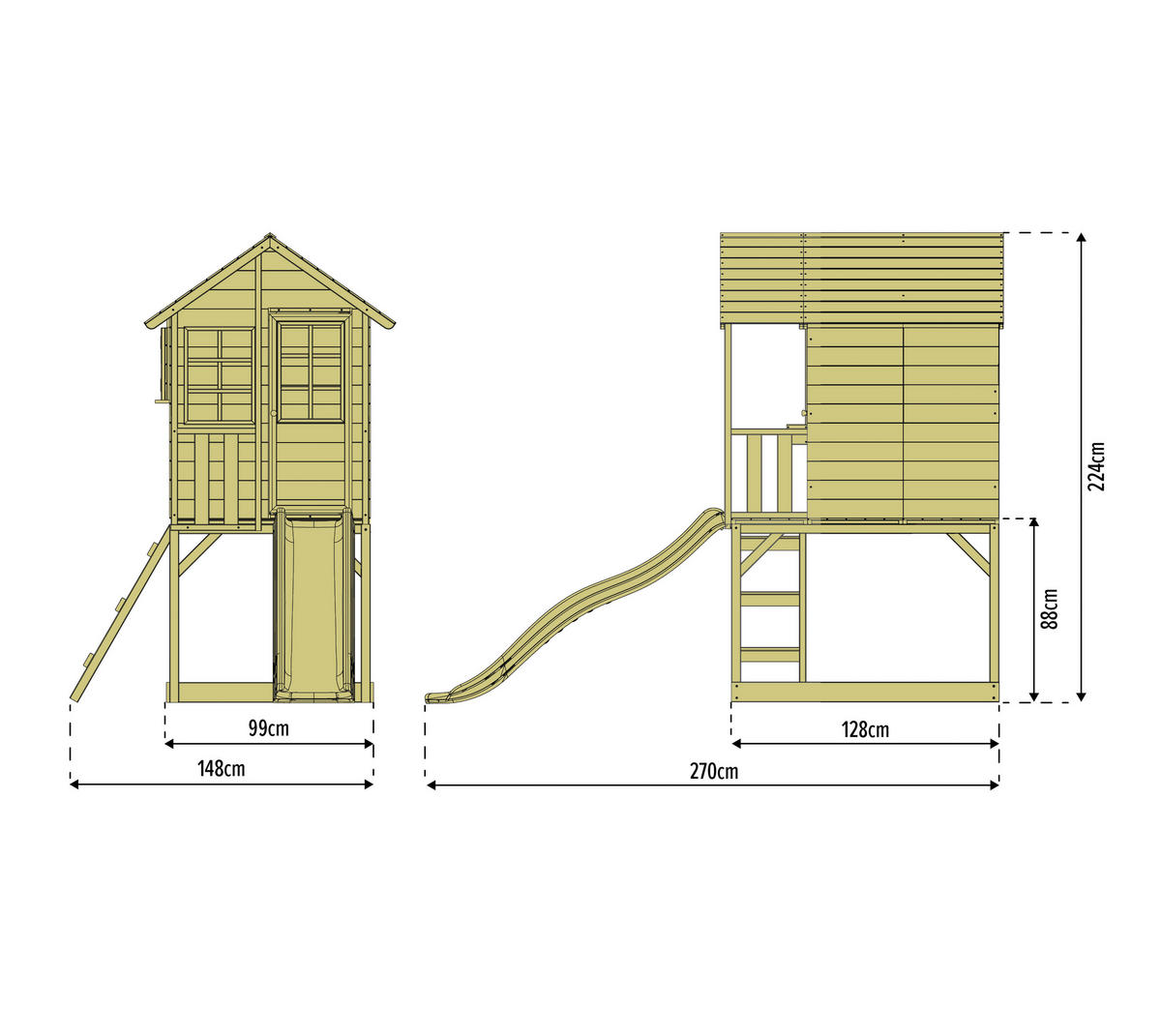 Zwerkules Spielhaus Holli weiß B/H/L: ca. 148x224x270 cm Holli - weiß/natur (270,00/148,00/224,00cm) - Zwerkules