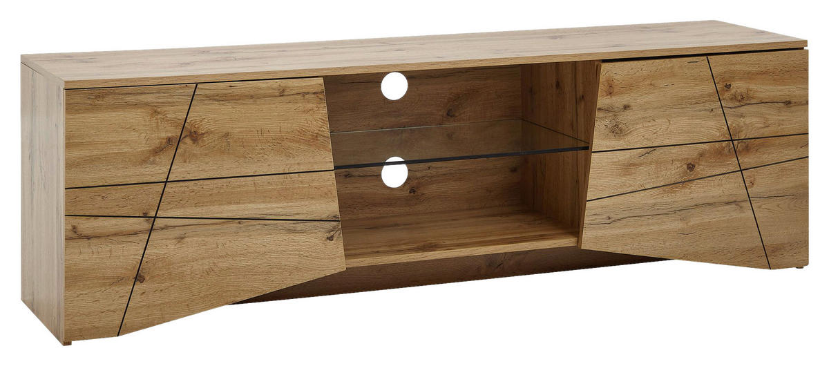 Lowboard Eiche Nachbildung glasklar B/H/T: ca. 160x50x40 cm Lowboard - Eiche/glasklar (160,00/50,00/40,00cm) - Wohnling