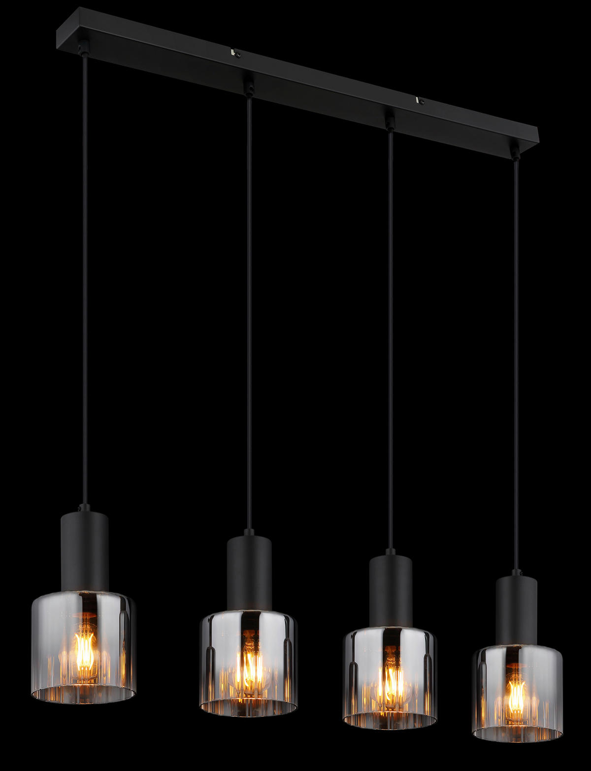 GLOBO Pendelleuchte JACK 30400408 schwarz klar Rauch Glas Metall B/H/L: ca. 74x150x12 cm E27 4 Brennstellen JACK - klar/schwarz (12,00/74,00/150,00cm) - GLOBO