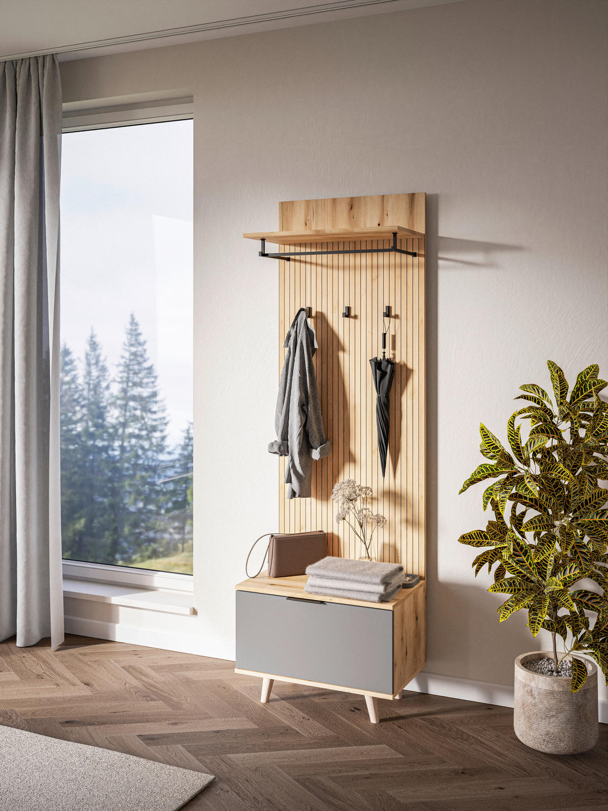 Garderobe NORDIC Eiche Evoke Oak Nachbildung grau B/H/T: ca. 65x204x40 cm NORDIC - Eiche/grau (65,00/204,00/40,00cm) - WIPMEB