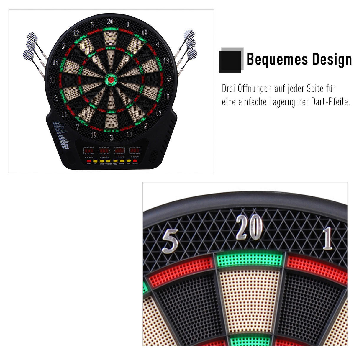 HOMCOM Dartscheibe B/H/T: ca. 44x51,5x3,2 cm Elektronische_Dartscheibe - schwarz (44,00/51,50/3,20cm) - HOMCOM