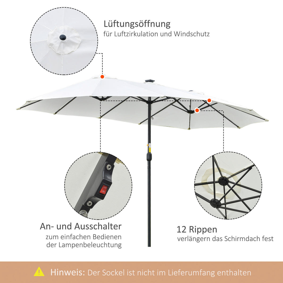Outsunny Sonnenschirm mit Solar-LED-Leuchte bunt Polyester B/H/L: ca. 265x240x450 cm Sonnenschirm_mit_Solar-LED-Leuchte - bunt (450,00/265,00/240,00cm) - Outsunny
