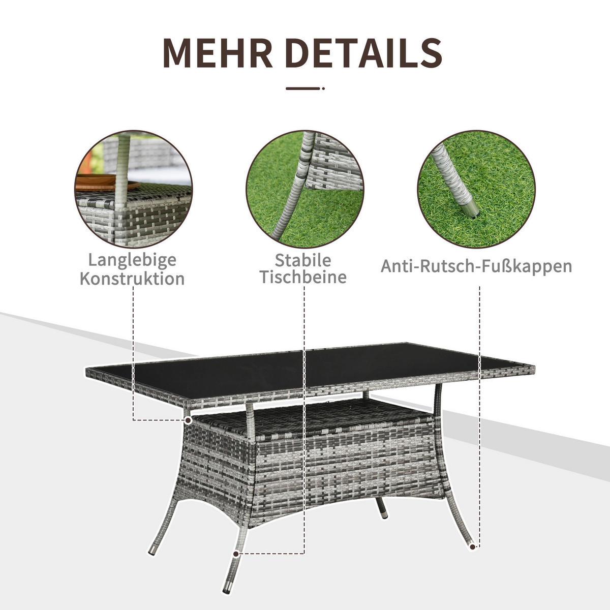 Outsunny Gartentisch grau Polypropylen B/H/L: ca. 85x150x74 cm Gartentisch - schwarz/grau (74,00/85,00/150,00cm) - Outsunny