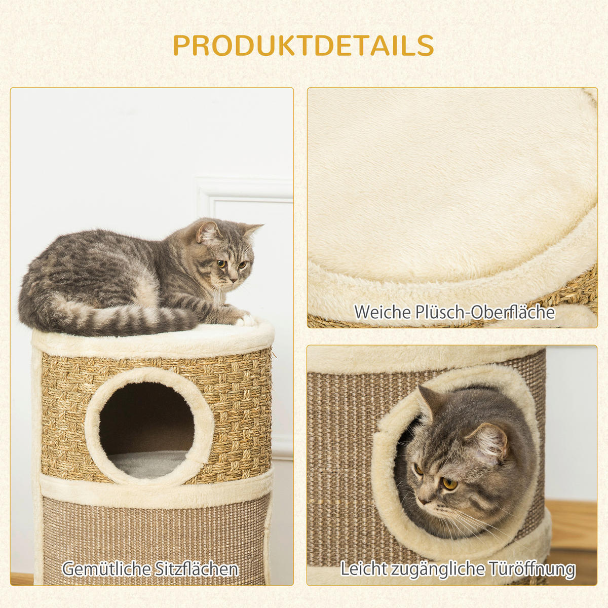 PawHut Tier-Zubehör braun Edelstahl B/H/L: ca. 37,5x37,5x70 cm Kratztonne - braun (70,00/37,50/37,50cm) - PawHut