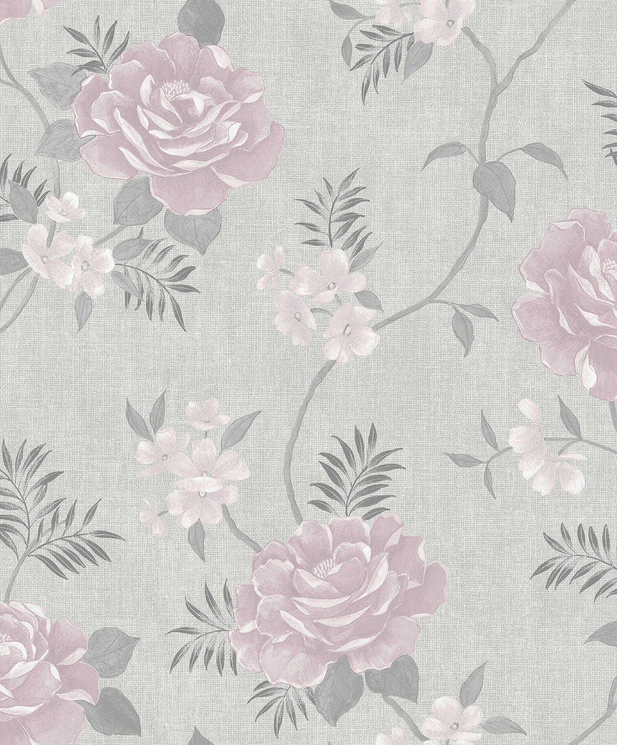 Papiertapete Blumenranke hellgrau dunkelgrau rosa B/L: ca. 53x1005 cm Papiertapete_A69703 - hellgrau/dunkelgrau (53,00/1005,00cm)
