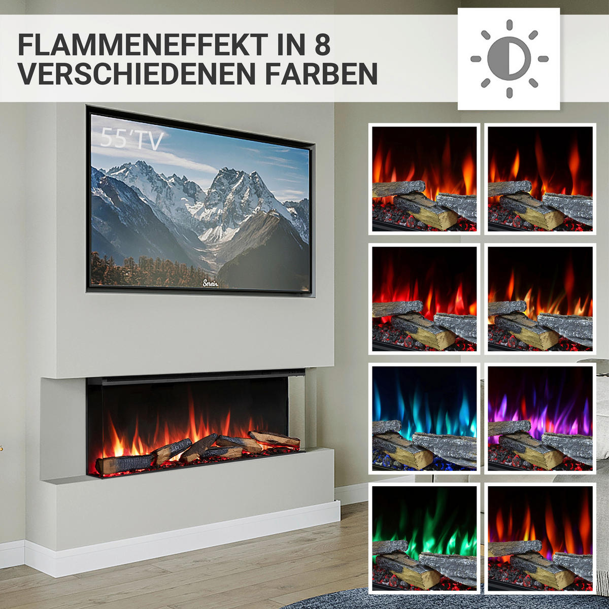 Balderia Elektrischer-Kamin EF408A Athena 44" schwarz B/H/T: ca. 113x50x21 cm ca. 1500 W Elektro-Kamin Athena 44" - schwarz (113,00/50,00/21,00cm) - Balderia
