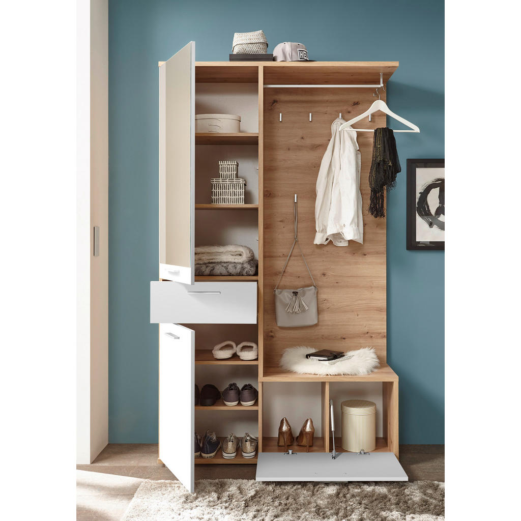 Thumbnail - Garderobe Entra weiß Eiche Artisan Nachbildung B/H/T: ca. 117x198x38 cm