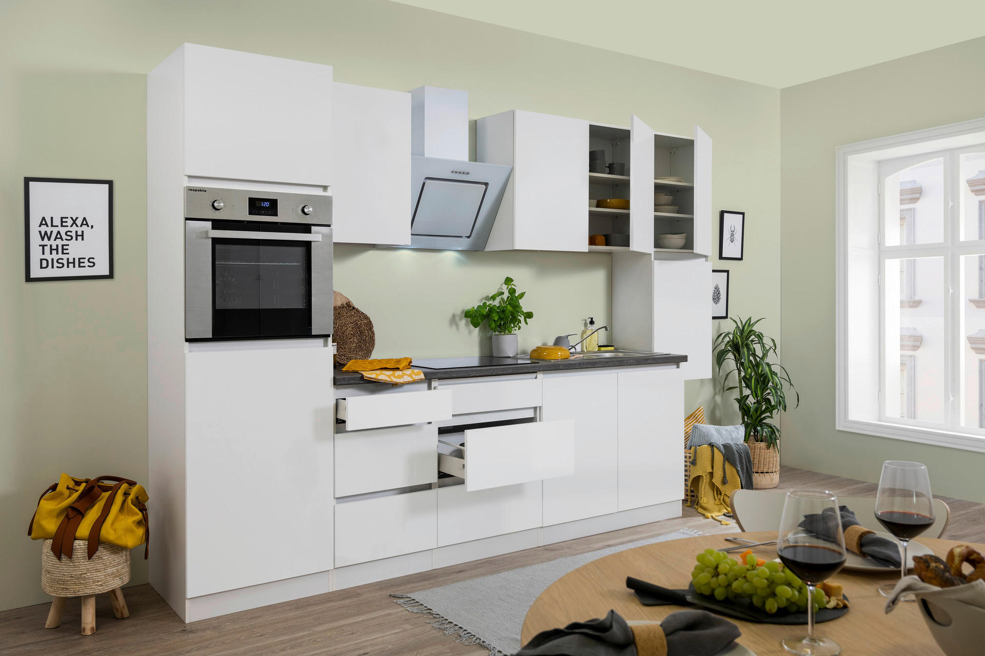 Respekta Küchenblock Premium weiß matt B/H/T: ca. 320x220,5x60 cm Premium - weiß/granit (320,00/220,50/60,00cm) - Respekta