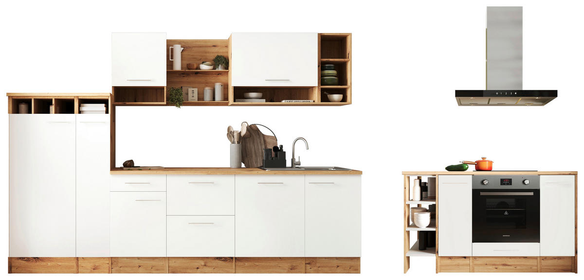 Respekta Winkelküche Hilde weiß matt B/H/T: ca. 310x205x60 cm Hilde - Eiche/weiß (310,00/205,00/60,00cm) - Respekta