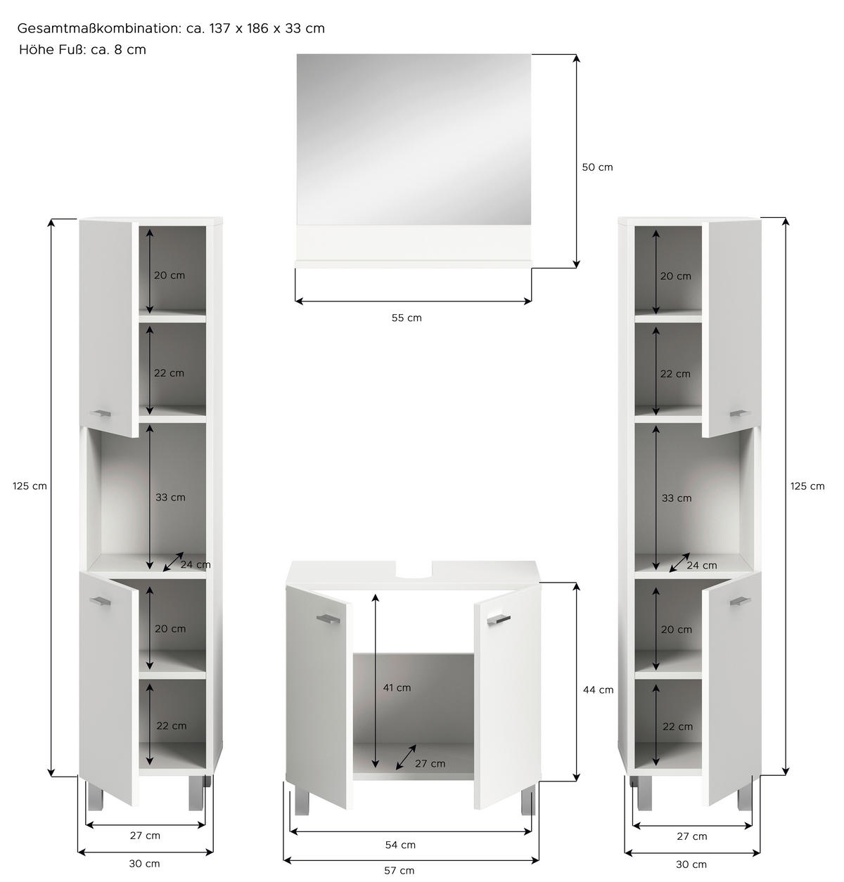 Badezimmer-Set BOSTON weiß B/H/T: ca. 137x186x33 cm BOSTON - weiß (137,00/186,00/33,00cm) - xonox.home