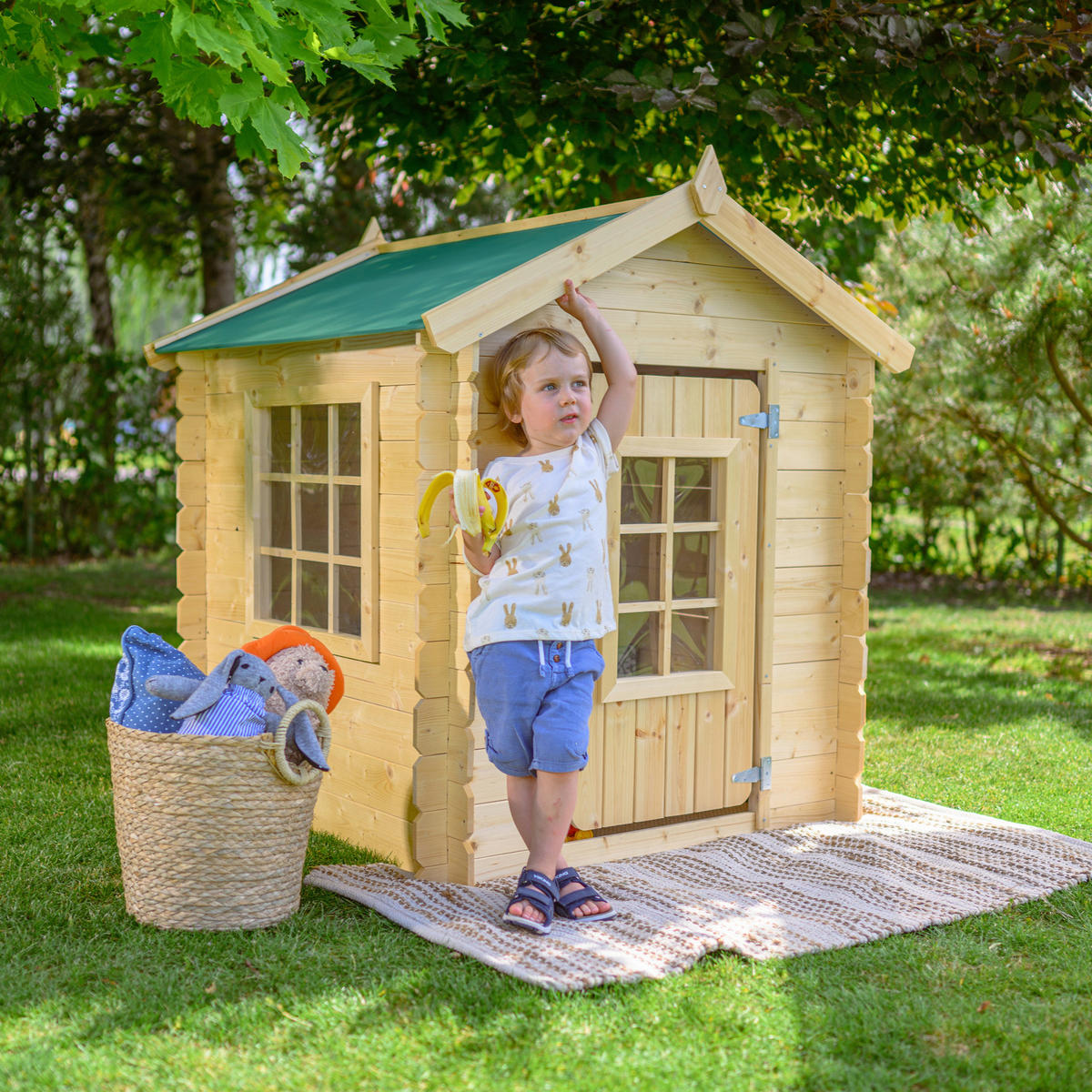 Timbela Kinderspielhaus M570Z natur B/H/L: ca. 114x121x111 cm M570Z - natur/grün (111,00/114,00/121,00cm) - Timbela
