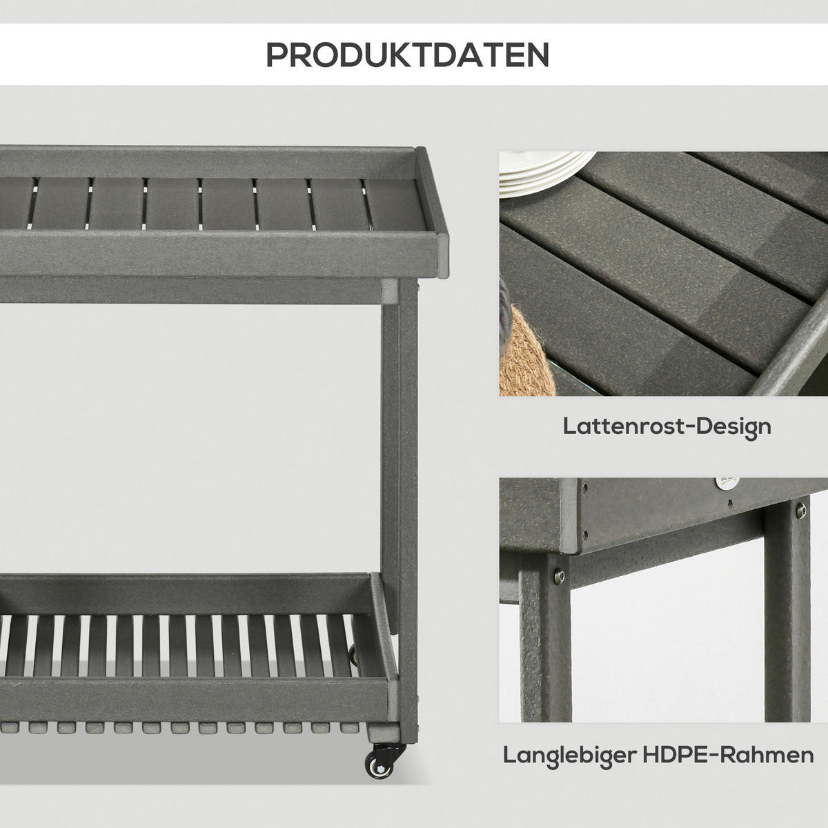 Outsunny Servierwagen dunkelgrau Kunststoff B/H/L: ca. 50x80x87 cm Servierwagen - dunkelgrau (87,00/50,00/80,00cm) - Outsunny