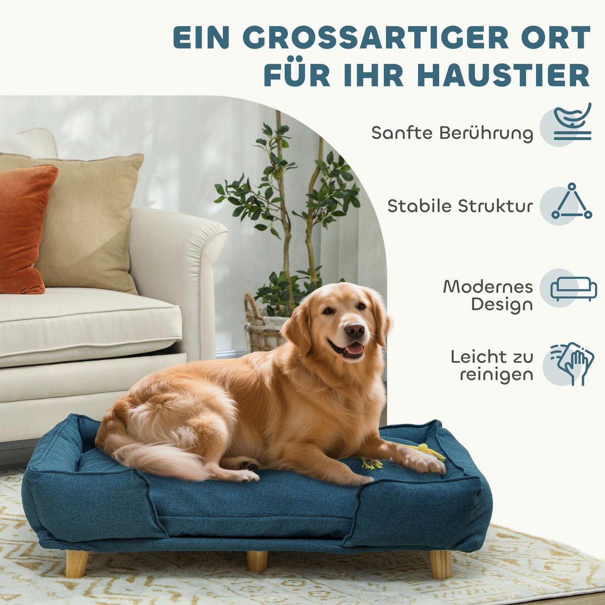 PawHut Hundesofa blau MDF B/H/L: ca. 66x24x96 cm Hundesofa - blau (96,00/66,00/24,00cm) - PawHut