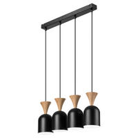 Lamkur Hängeleuchte Eiche schwarz Stahl Holz B/H/L: ca. 11x84x57 cm E27 4 Brennstellen Nolan - Eiche/schwarz (57,00/11,00/84,00cm) - Lamkur