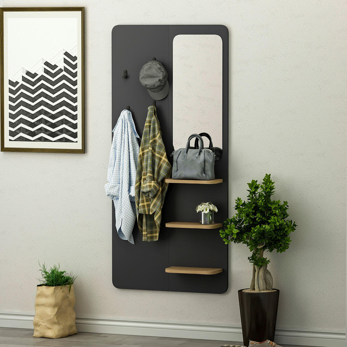 Garderobe Buket anthrazit B/H/T: ca. 70x150x15 cm Buket - anthrazit (70,00/150,00/15,00cm) - moebel17