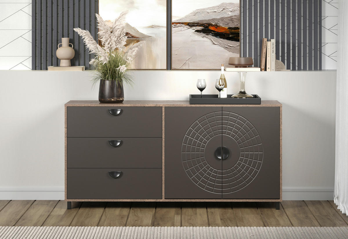 Sideboard Fusion Eiche dunkel Nachbildung bronze Optik B/H/T: ca. 176x86x42 cm Fusion - Eiche/bronze (176,00/86,00/42,00cm)