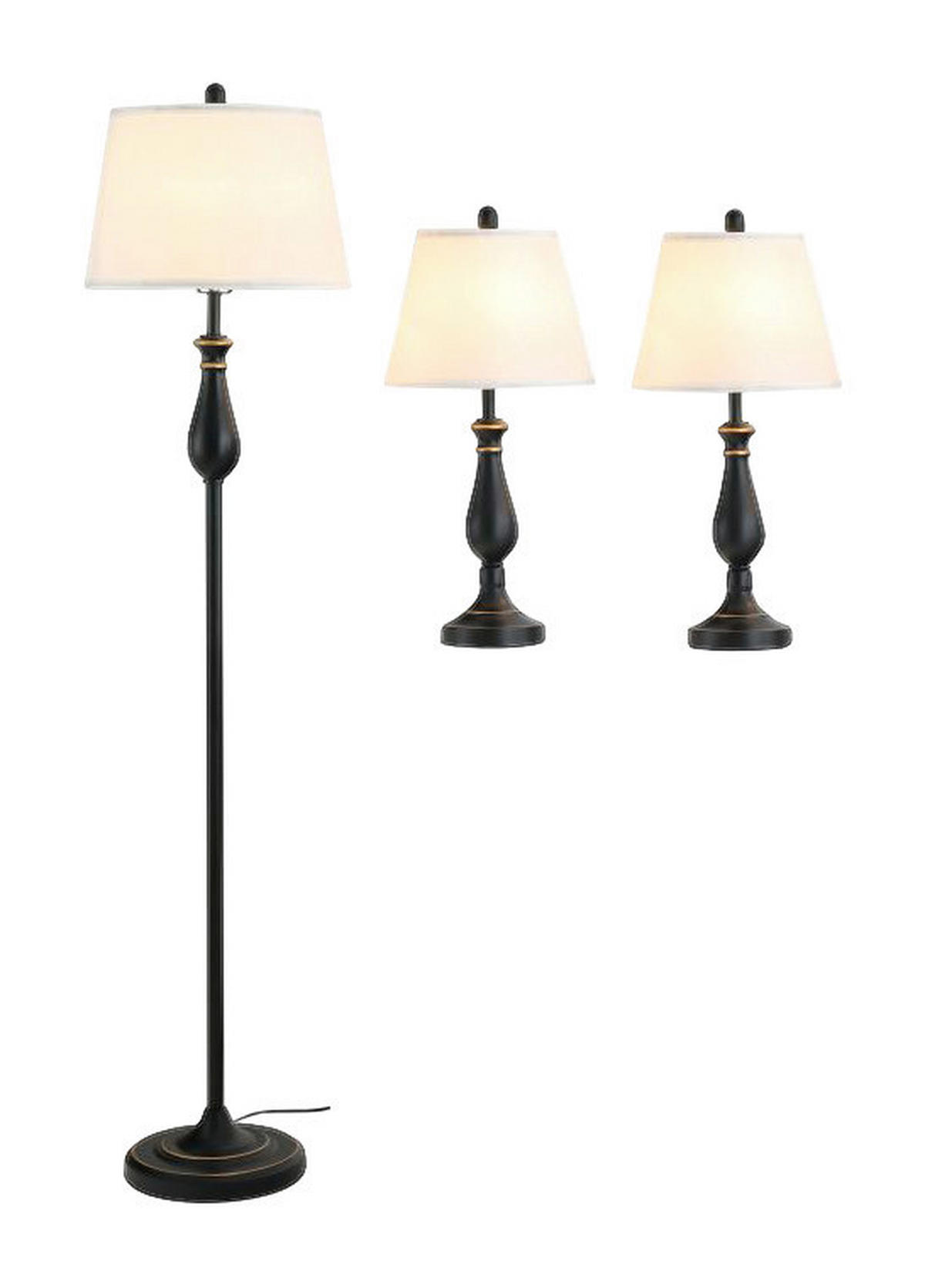 HOMCOM 3er Lampenset schwarz weiß Metall Polyester-Mischgewebe Stoff B/H/L: ca. 38x158x38 cm E27 3 Brennstellen 3er- Lampenset B31-183 - weiß/schwarz (38,00/38,00/158,00cm) - HOMCOM