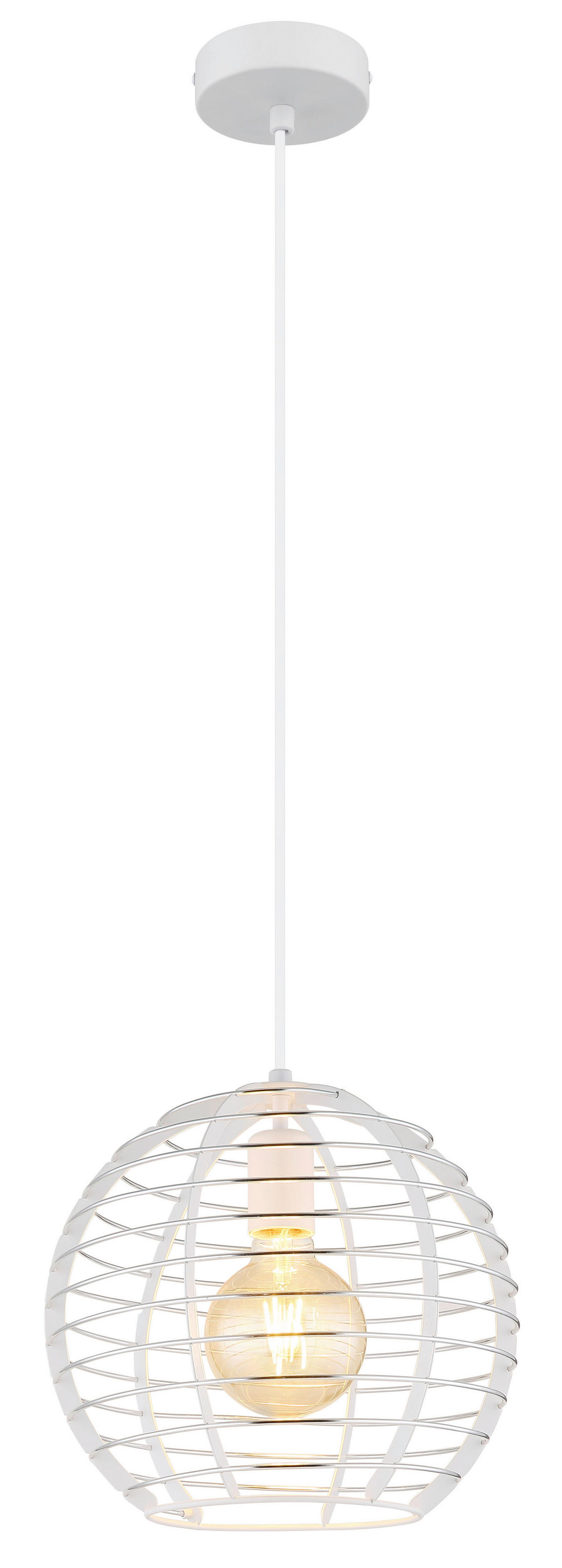 GLOBO Hängeleuchte Chrom weiß Metall Aluminium B/H/L: ca. 34x33x34 cm E27 1 Brennstellen Hängeleuchte-Nesa - weiß/Chrom (34,00/34,00/33,00cm) - GLOBO