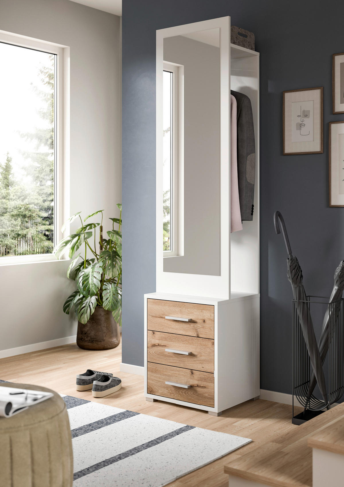 Garderobe POLO weiß Nox Oak Nachbildung B/H/T: ca. 45x190x38 cm POLO - weiß (45,00/190,00/38,00cm) - xonox.home