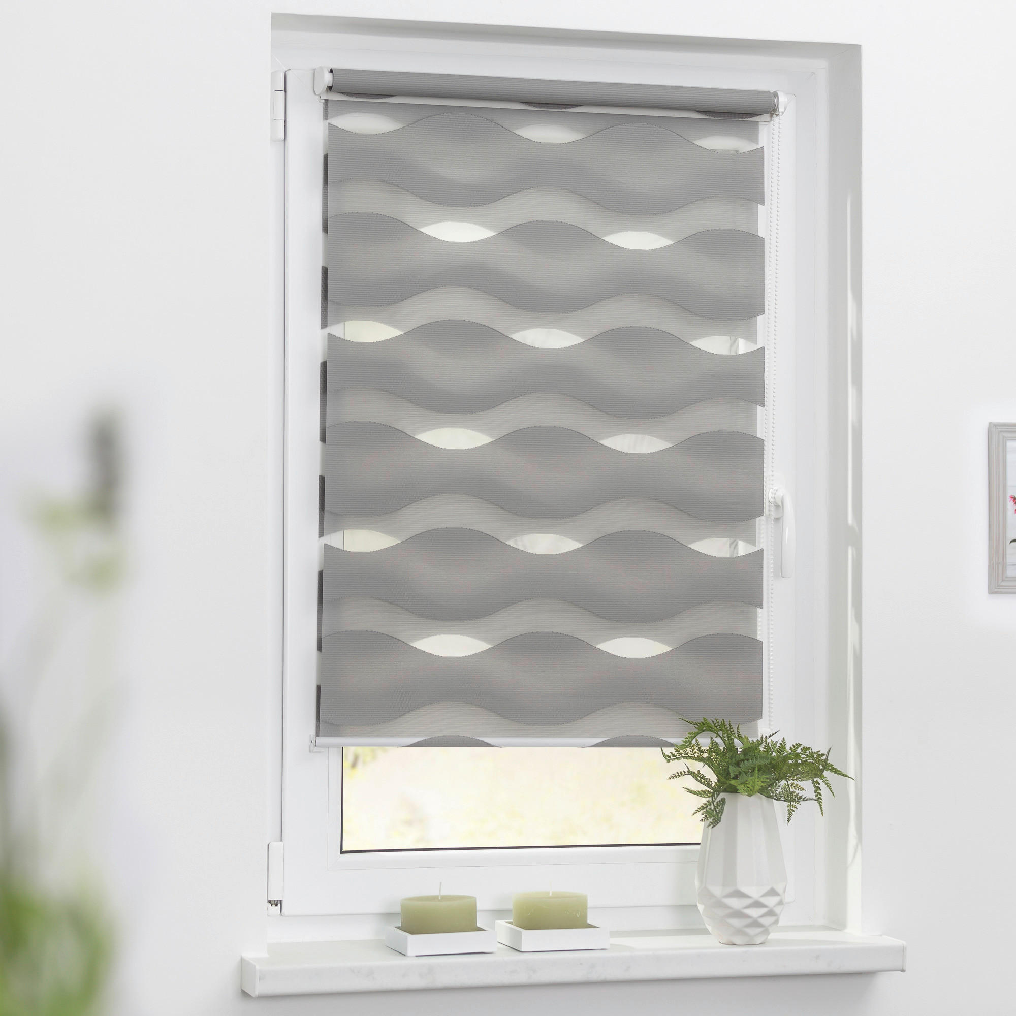 LICHTBLICK Doppelrollo Duo Welle grau B/L: ca. 60x150 cm Duo Welle - grau (60,00/150,00cm) - LICHTBLICK