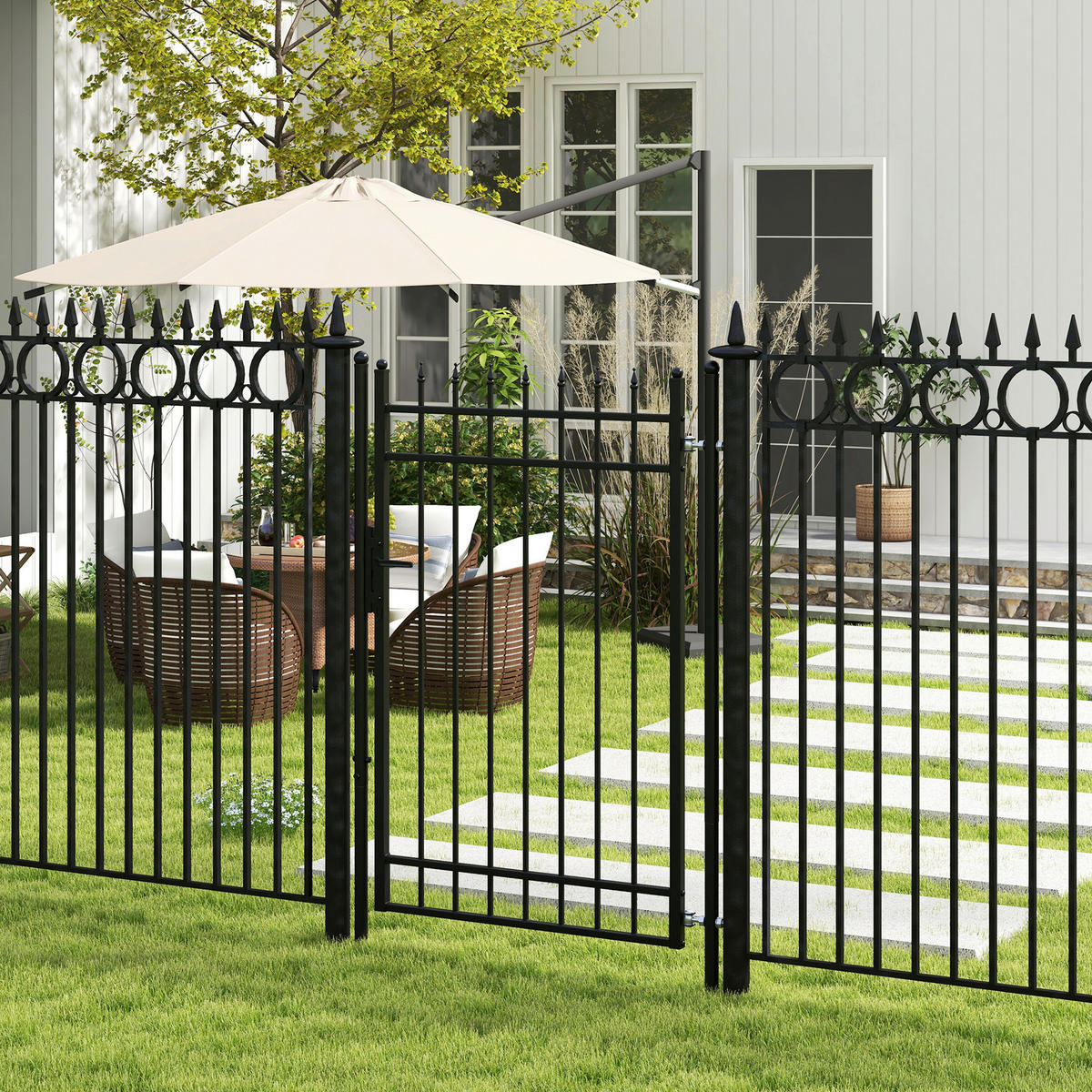 Outsunny Gartentor schwarz Edelstahl B/H/L: ca. 0,12x107x204 cm Gartentor - schwarz (204,00/0,12/107,00cm) - Outsunny